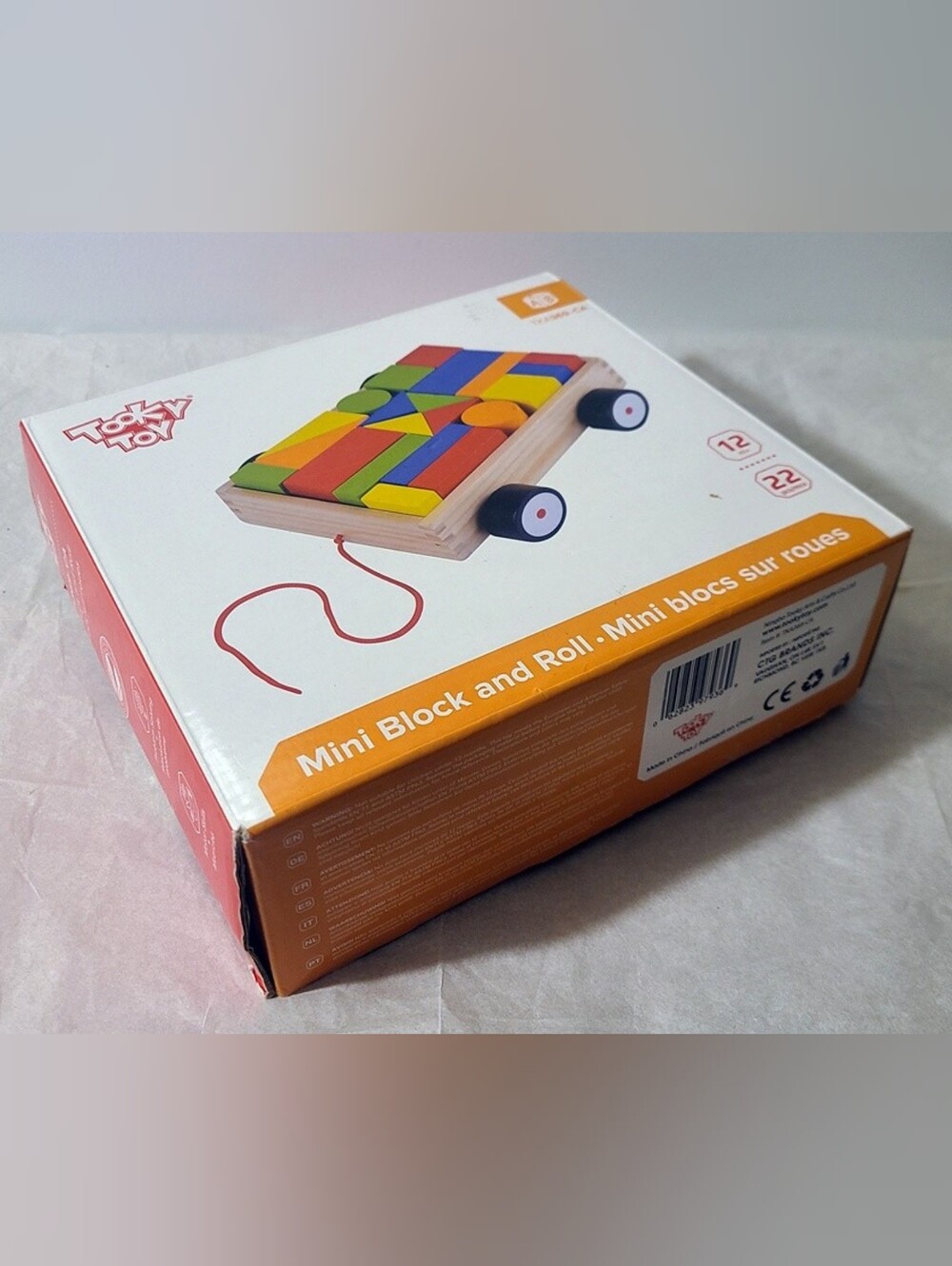 Tooky Toy - Mini Block & Roll Wooden Blocks & Shapes Pull Toy